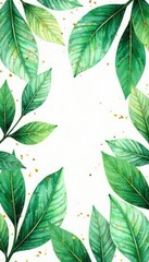 Obraz premium Abstract watercolor green leaves, gold glitter, botanical pattern, stylish, vivid, luxury