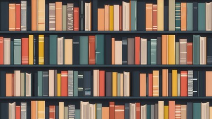 Colorful Bookshelf with Diverse Collection of Books Seamless Pattern Library Background