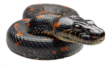 Stunning Close up of a Black and Orange Snake Perfect for Nature Documentaries and Wildlife Magazines