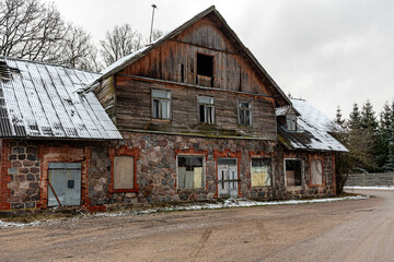 old, abandoned stone building and various house details