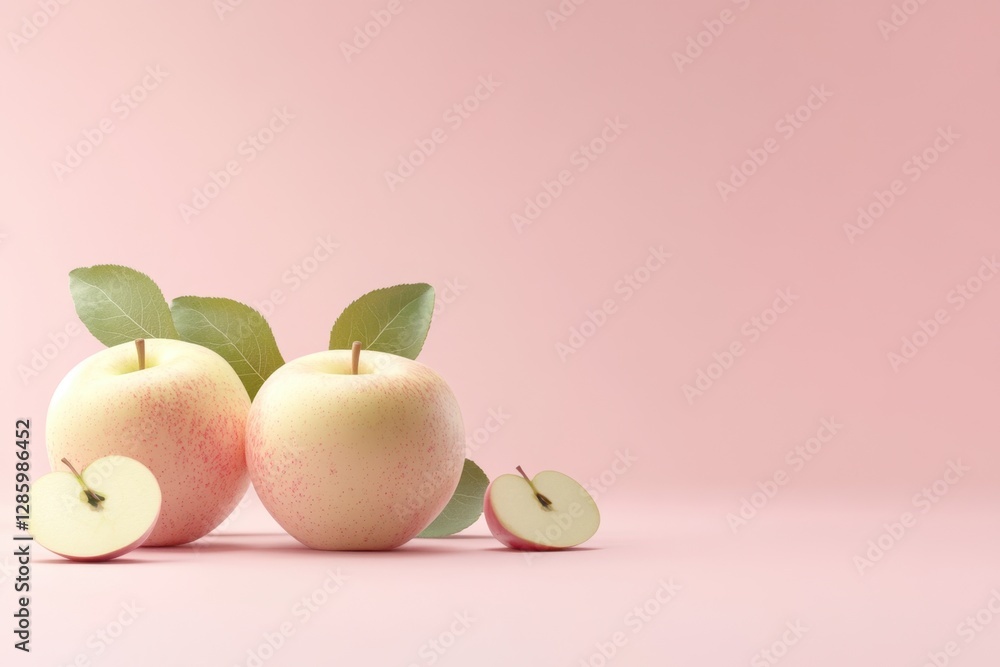 Poster freshly picked apples arranged artfully on a soft pink background highlighting their crisp texture a