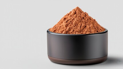 Small black container filled with fine powder ideal for spices, seasonings, and other culinary ingredients in the kitchen