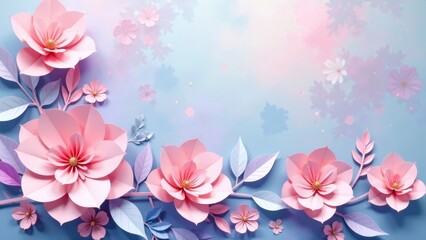 Delicate Paper Flowers Arranged on a Pastel Blue Background, Creating a Charming and Elegant Floral Design