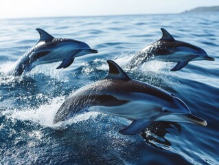 Fototapeta premium Dolphins near marine research facility promoting sustainability and ocean studies