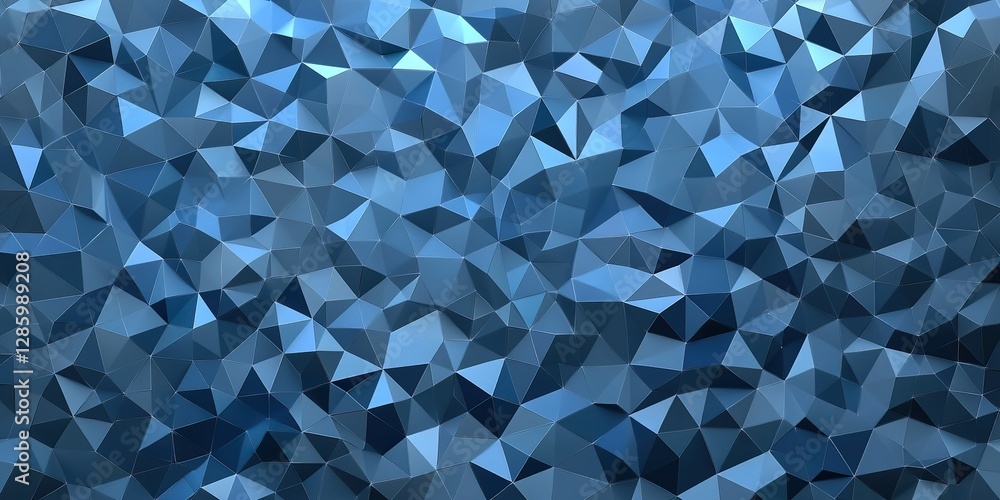 Poster abstract geometric pattern of blue triangles creating a textured 3d effect in a modern artistic repr