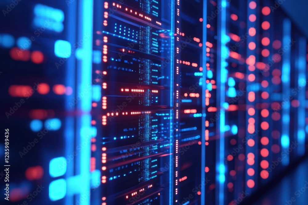 Aufkleber vibrant visuals of advanced technology in a modern data center showcasing glowing servers and intric