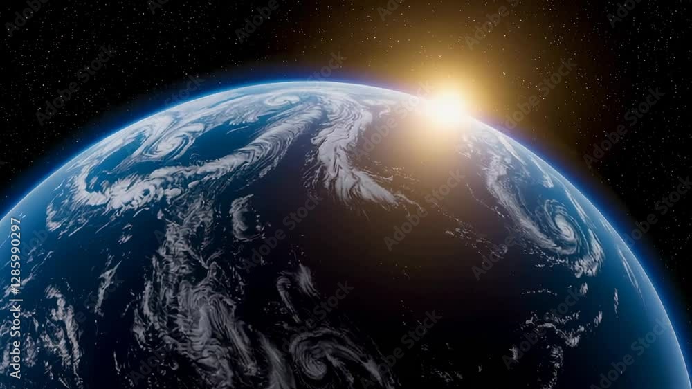 Poster planetary motion revealing earth's atmospheric dynamics through swirling cloud formations illuminate