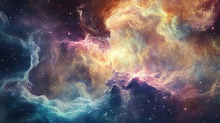 Obraz premium A futuristic quantum experiment within a nebula bends reality, forming surreal celestial landscapes