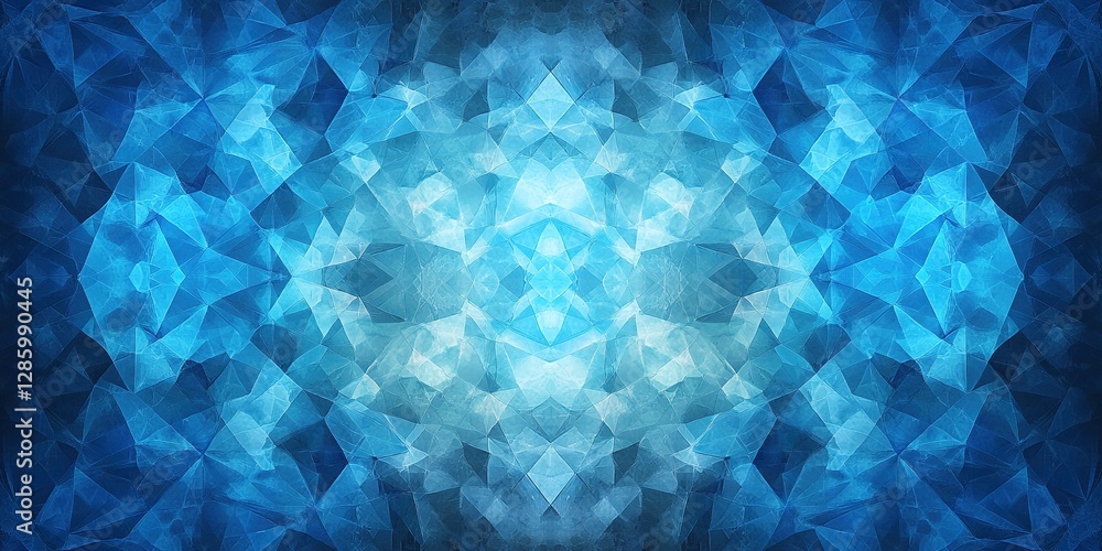 Poster abstract blue crystal pattern with intricate designs and gradients across the surface