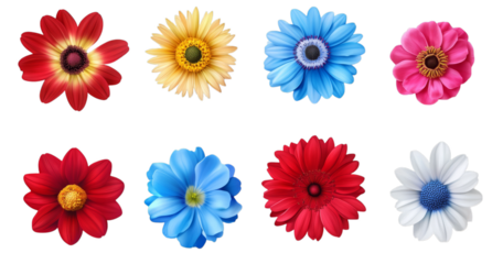 Vibrant assortment of colorful flowers on transparent background