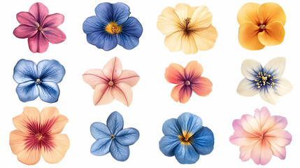 Collection of flowers, summer and spring floral elements for decoration. Isolated on White Background,  -  