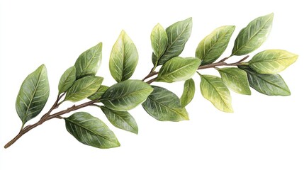 Obraz premium Watercolor illustration of a green branch with leaves, isolated on white background