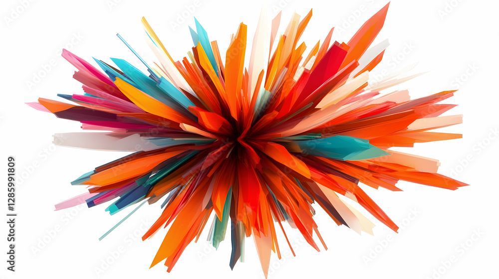 Poster colorful abstract 3d explosion with extruded surface, dynamic artistic burst. isolated on white back