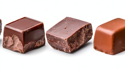 An exquisite arrangement of three gourmet chocolates elegantly displayed on a crisp white surface against minimalist background