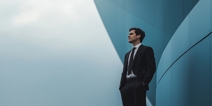 businessman standing in front of a wall