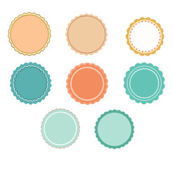 Set of pastel blank circle frame, round badges, price tags, cute label, colored sticker vector illustration