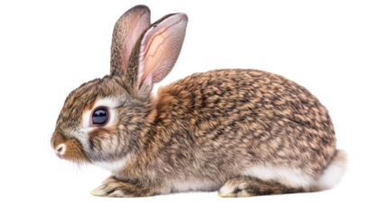 Cute brown rabbit sitting quietly, showcasing its soft fur and large expressive eyes in a bright setting