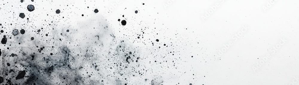 Poster abstract black ink splashes and blots on white background high resolution texture