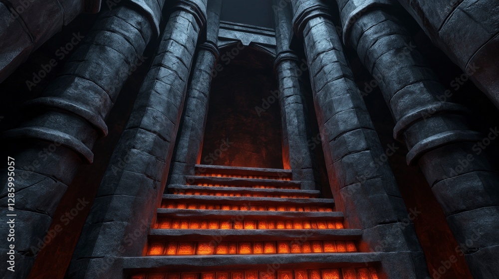 Aufkleber dark mysterious staircase with glowing elements in an ancient stone structure