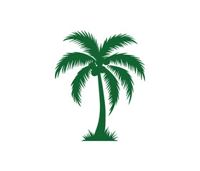 Obraz premium A bold, black and dark green silhouette of a palm tree against a pure white background.