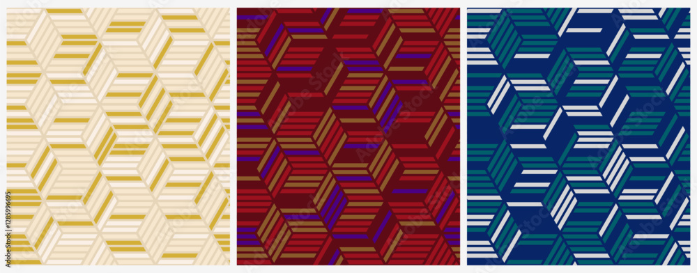 Aufkleber geometric cube pattern set. modern seamless abstract backgrounds