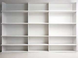 Empty white bookcase in a room, interior design concept, close up