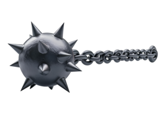 A detailed view of a spiked mace weapon, showcasing its intricate design and strong metallic structure, perfect for fantasy themes.