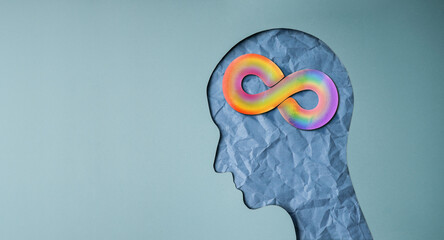 World Autism Day Concepts. represent by a Rainbow Infinity Symbol on the Brain. Autism Awareness Day. Neurodiversity, Inclusivity, and Acceptance.