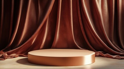 An elegant empty podium draped in luxurious velvet fabric, ready for a prestigious presentation or award ceremony.