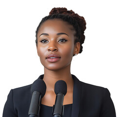 A Woman Speaking at a Press Conference Isolated on Transparent Background