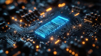 Obraz premium High-Tech Circuit Board with Glowing Chip