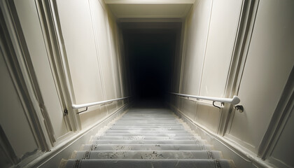 Narrow Hallway Leading To Dark Abyss With Staircase