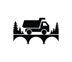 Obraz premium Silhouette Flat Icon of a Dump Truck. dump truck logo. truck icon. 