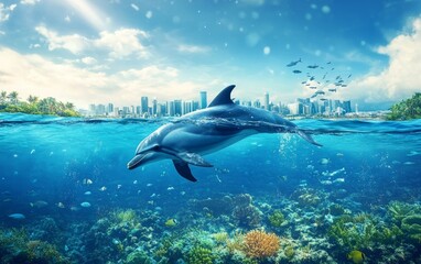 Obraz premium Sustainable dolphin conservation project in marine environment