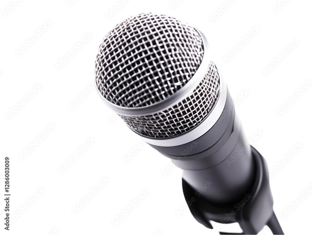 Poster close-up of a microphone, a vital tool for artists and speakers, symbolizing communication and perfo