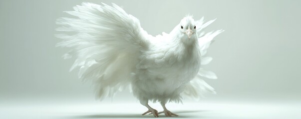 Elegant white bird with ruffled feathers on a soft, neutral background.