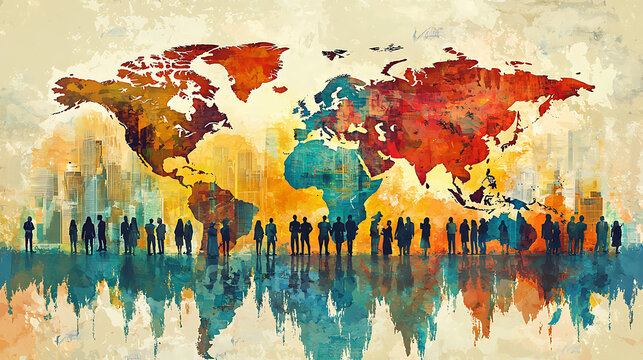 Dynamic business meeting with mixed-gender and diverse ethnicities, global collaboration theme, high quality 