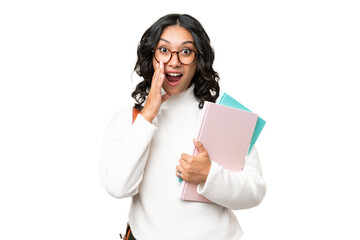 Young Argentinian student woman over isolated background with surprise and shocked facial expression