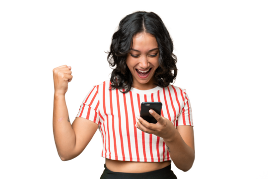Young Argentinian woman over isolated background surprised and sending a message