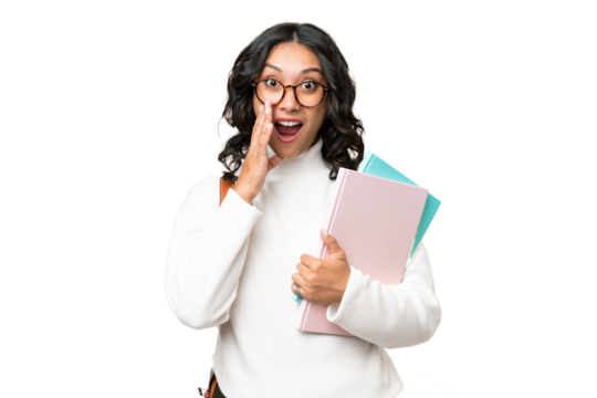 Young Argentinian student woman over isolated background with surprise and shocked facial expression