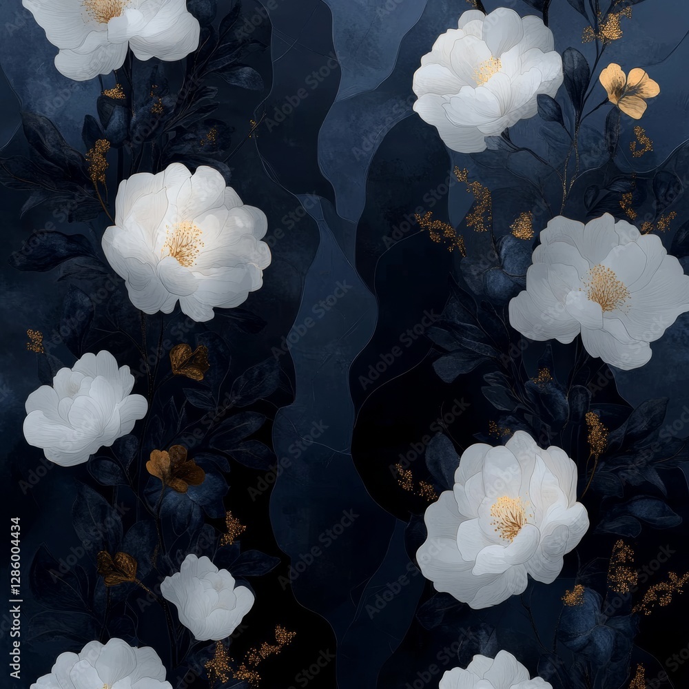 Poster elegant golden arabesque floral pattern gracefully transitioning into deep hues. generative ai