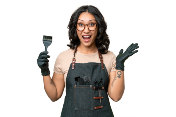 Young argentinian hairdresser woman over isolated background with shocked facial expression