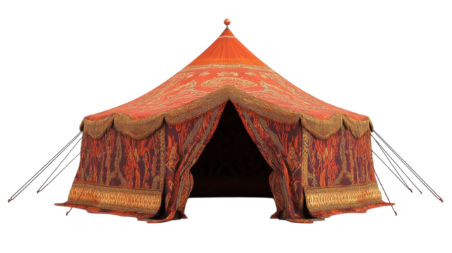 Colorful decorative tent set up in a vibrant outdoor festival location during daytime