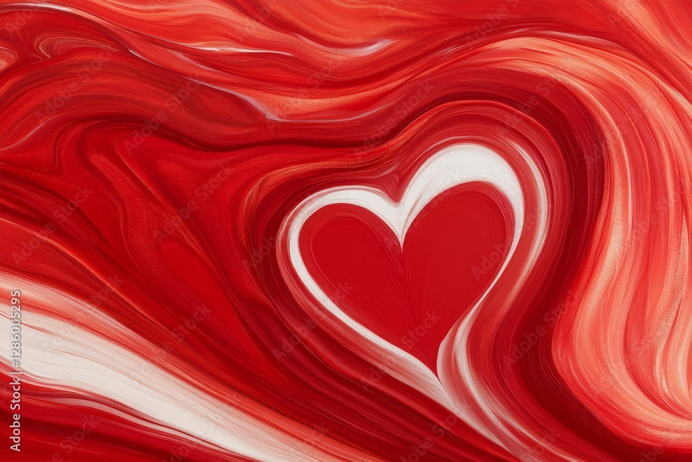 Aufkleber abstract red and white heart shape embedded within fluid marble texture background symbolizing passi
