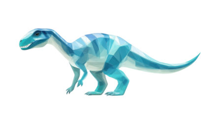 Colorful geometric dinosaur illustration featuring a blue and white design