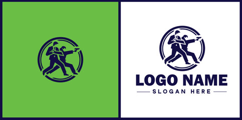 Self-Defense Class icon Martial arts training Personal protection course Combat skills workshop flat logo sign symbol editable vector