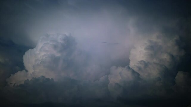 Gray Celestial Phenomenon. Dramatic Hurricane Clouds with Lightning. Tornado Thunder Strikes.  Global Warming. Flicker Sky Discharge Strike Electrical Discharge, Shock Power, Wind