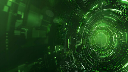 Fototapeta premium Abstract green digital background with circular patterns and data elements for technology designs