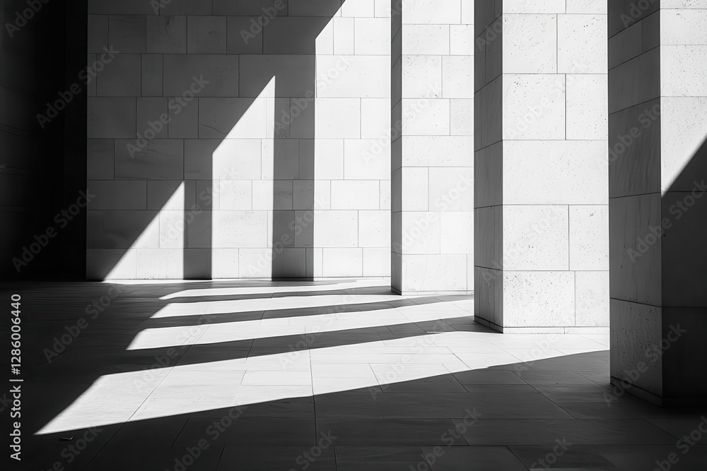 Wall mural striking minimalist architecture featuring clean white geometric forms intersecting with dramatic sh