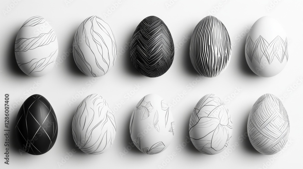 Poster elegantly designed minimalist easter eggs with geometric patterns. generative ai